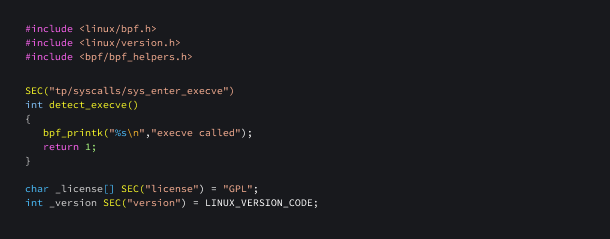 An eBPF program that runs when the execve system call is made