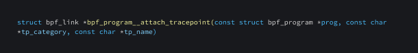 Function which is used to attach an eBPF program to a kernel tracepoint.