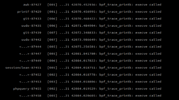 Messages we got after reading the 'trace_pipe' file.